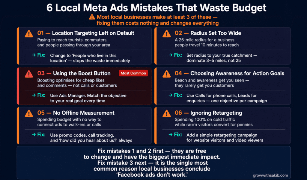 Meta Ads for Local Businesses: How to Get Customers in Your Area Without Wasting Budget 6 local meta ads mistakes