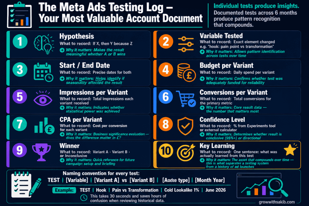 the meta ads testing log
