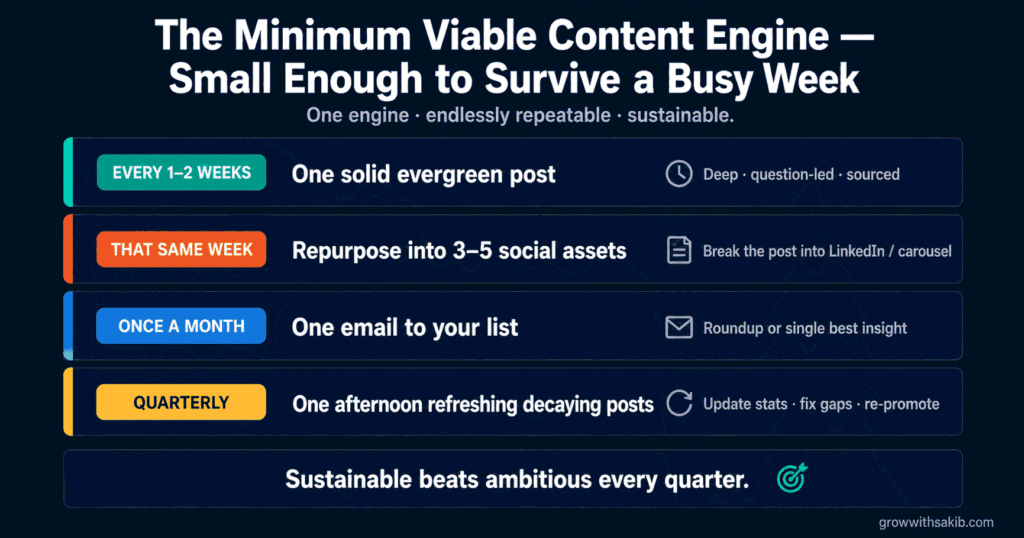 Content Marketing on a Small Budget: What to Prioritise When You Have Limited Time and Money The Minimum Viable Content Engine