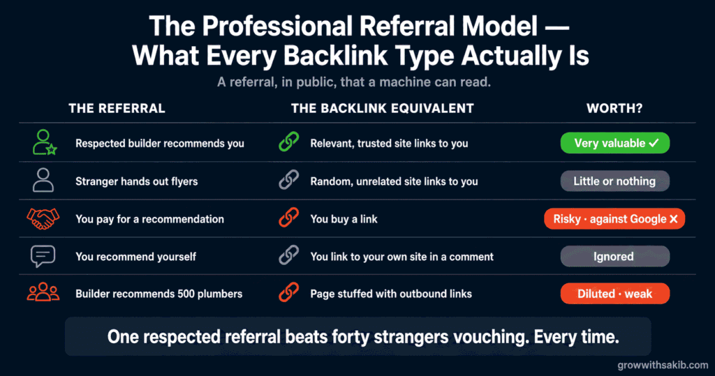 What Is a Backlink? A Complete Beginner's Guide to How Links Work in SEO The Professional Refferal Model - What Every Backlink Type Actually Is